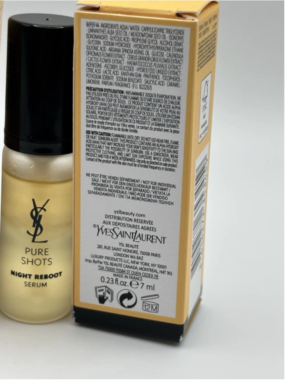 YSL Pure Shot Night Reboot Serum - BUNDLE OF 2 - Travel 0.23 Fl Oz/7 mL - NIB